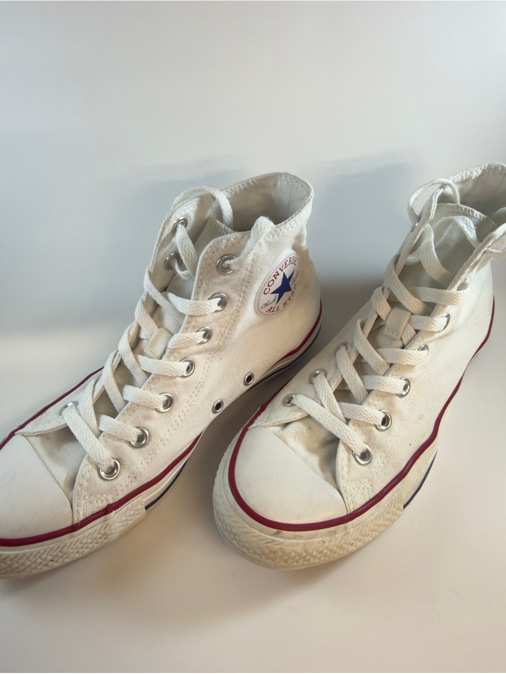 Converse White High Top Sneakers with Red Trim